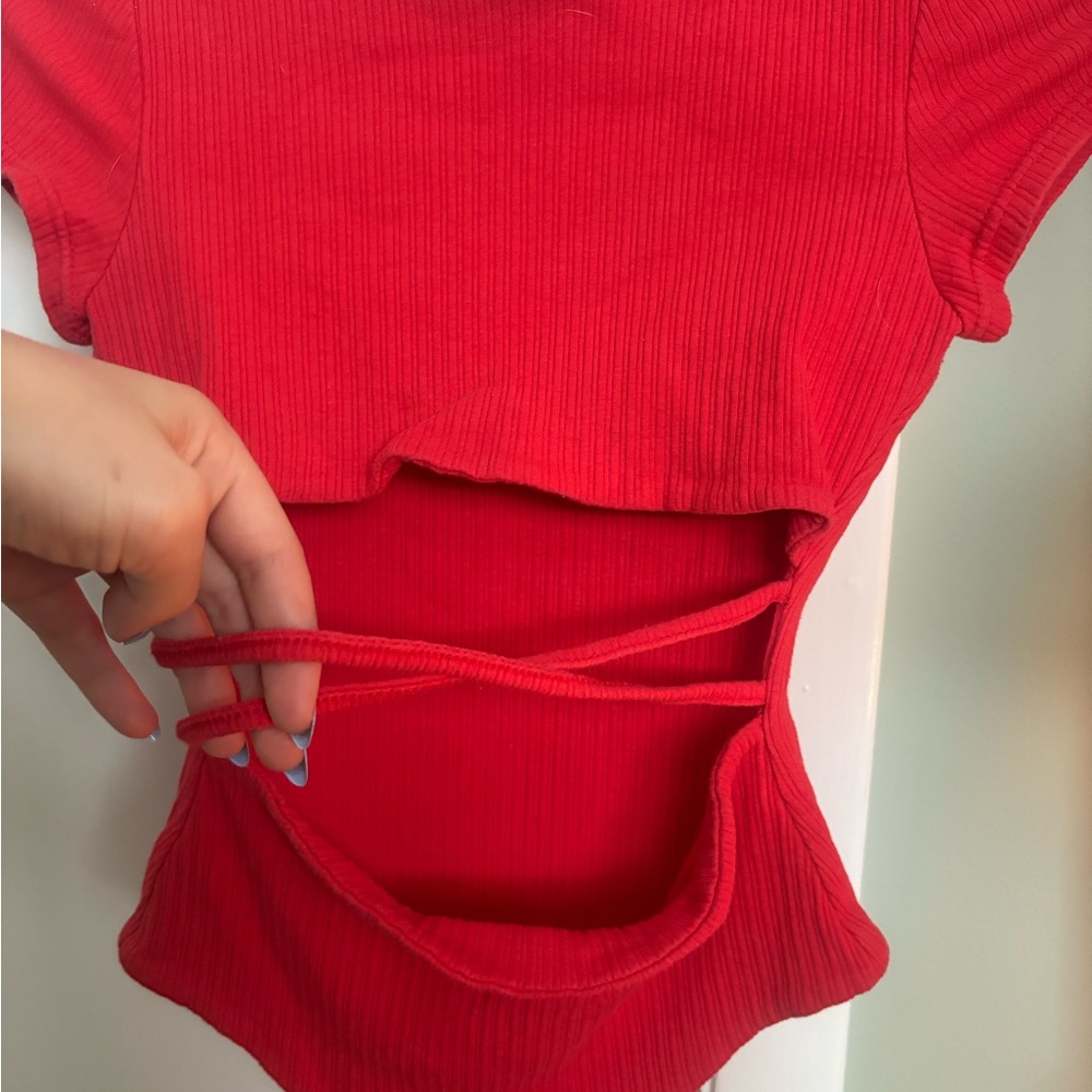 Princess Polly Red Ribbed Bodysuit - Picture 2 of 3